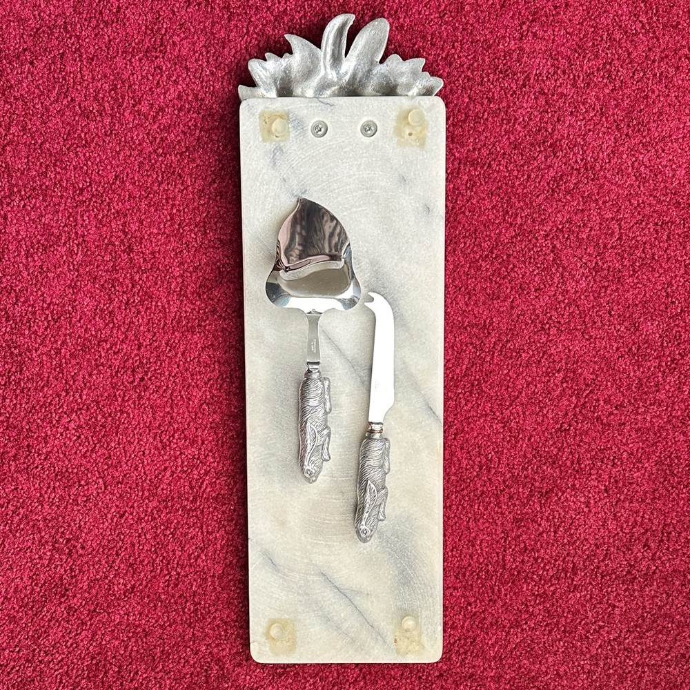 Arthur Court Bunny Clutch & Oblong Trays, Marble Cheese Board, Knife & Plane - Picture 6 of 10
